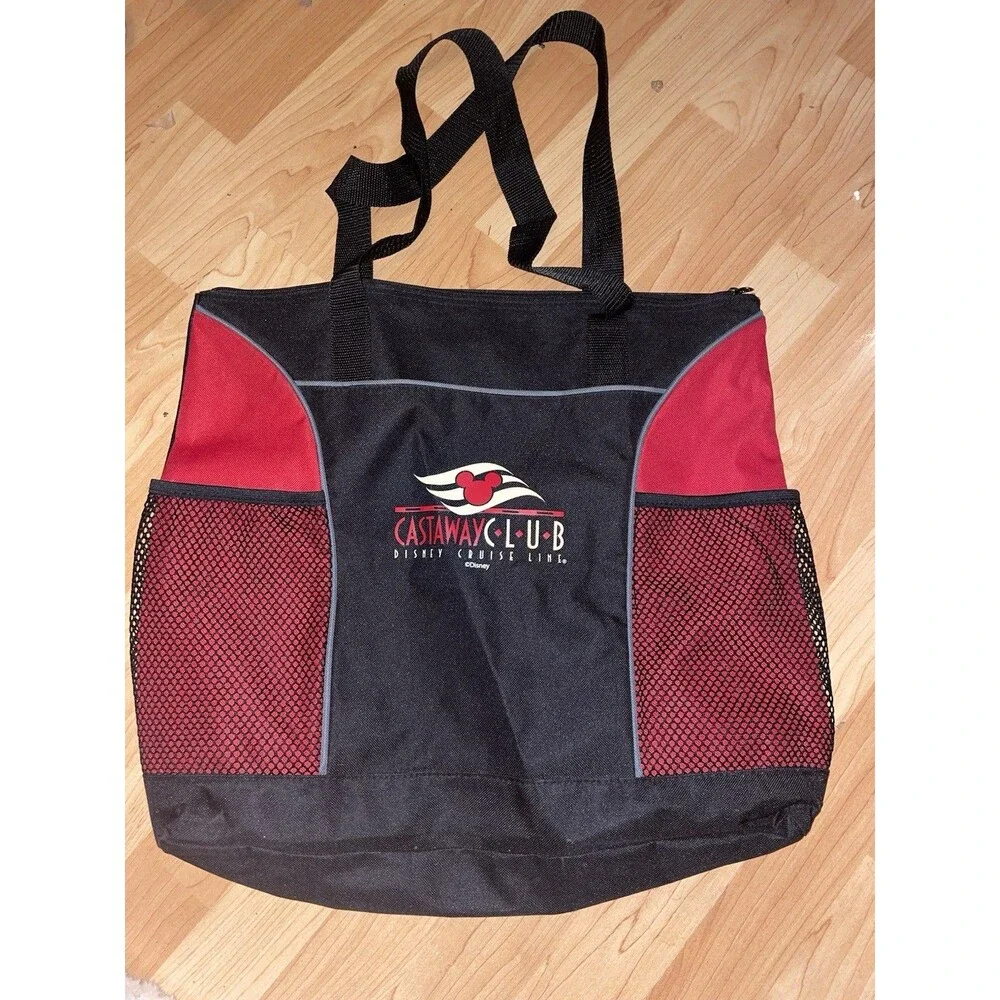Disney Cruise Line Castaway Club Beach Bag Tote Red and Black With Mesh Pockets